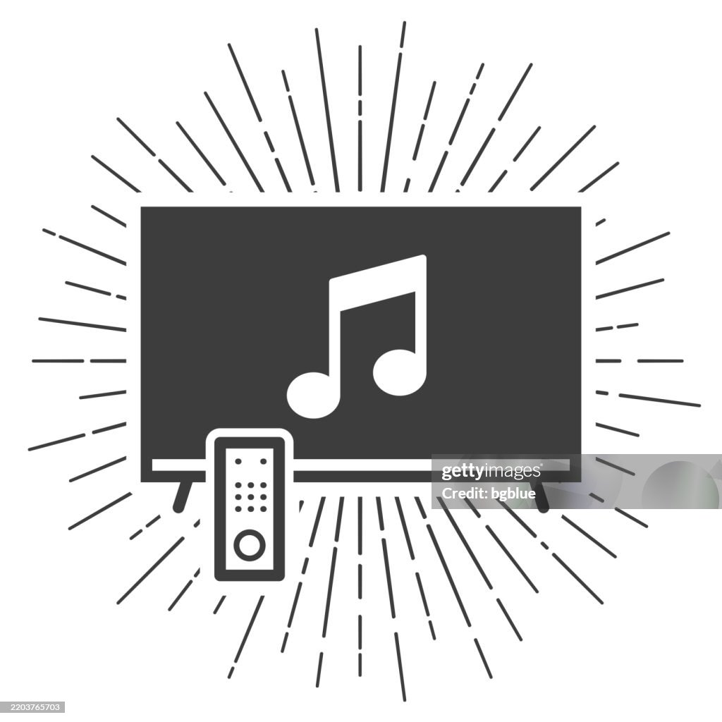 Musique à la télévision. Icône avec des rayons de soleil sur fond blanc