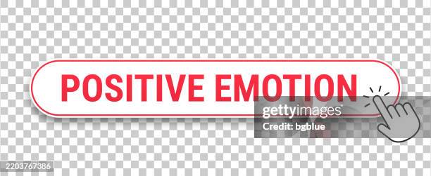 positive emotion - 3d click web button with hand cursor on blank background - pressing button icon stock illustrations