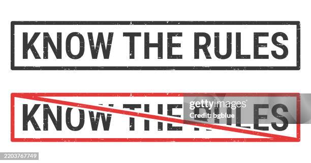 know the rules - rubber stamps with crossed out stamp on white background - forbidden knowledge stock illustrations