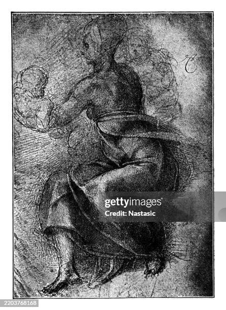 painting study on the libyan sibyl (sistine chapel, vatican) by michelangelo - sistine chapel stock illustrations