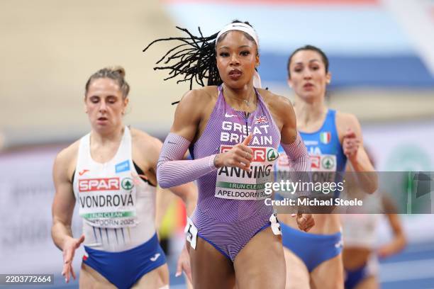 Amber Anning of Great Britain competes in the Women's 400m heats during the European Athletics Indoor Championships at Omnisport Apeldoorn on March...