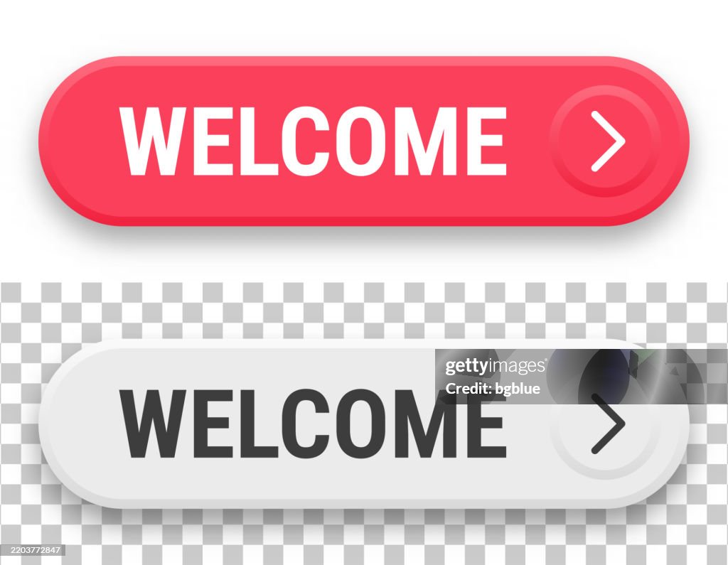 Welcome 3d Click Web Buttons On Blank Background High-Res Vector ...