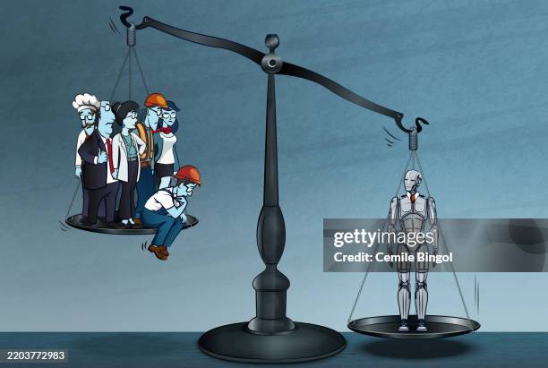 artificial intelligence is a threat to human jobs - being fired stock illustrations