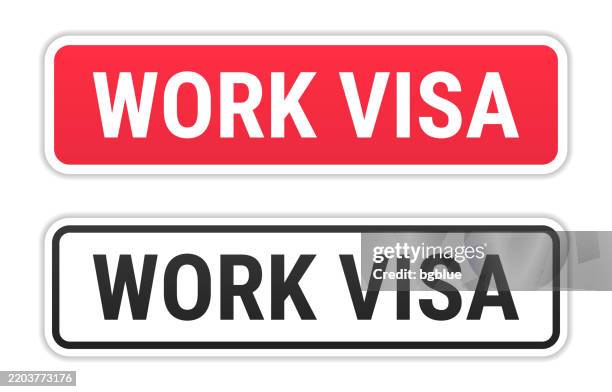 work visa - red and black labels on white background - immigrant worker stock illustrations