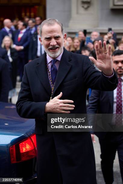 King Felipe Vi of Spain attends the traditional thanksgiving to Medinaceli's Christ at the Jesus of Medinaceli Church on March 07, 2025 in...