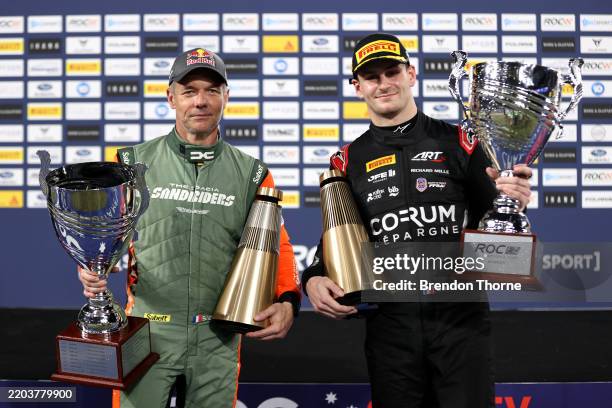 Sebastien Loeb and Victor Martins of France celebrate victory during the Race of Champions at Accor Stadium on March 07, 2025 in Sydney, Australia.