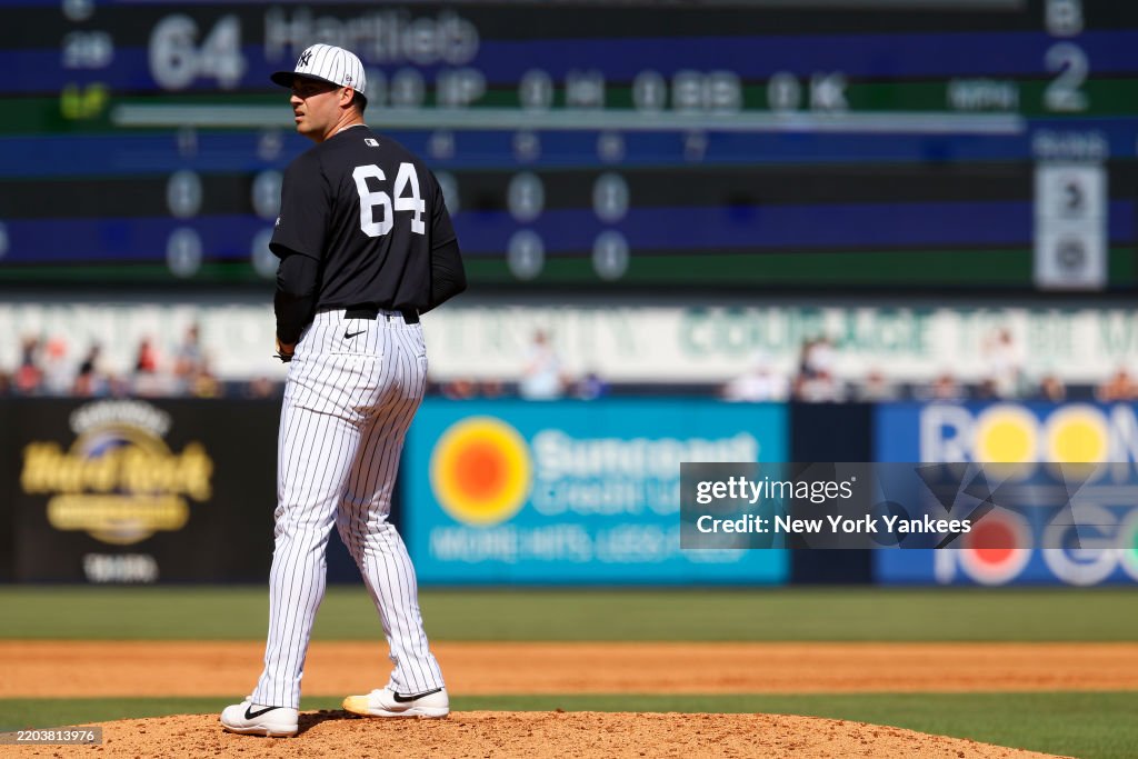 Geoff Spring Geoff Hartlieb of the New York Yankees pitches during spring training ...