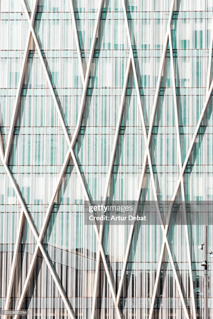 Geometric truss frame on a modern architectural facade
