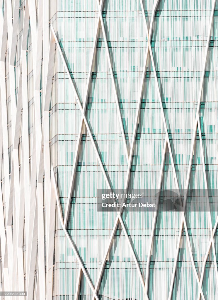 Geometric truss frame on a modern architectural facade