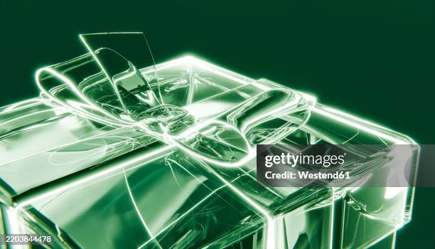 bow tied on crystal green present box - transparent box stock illustrations