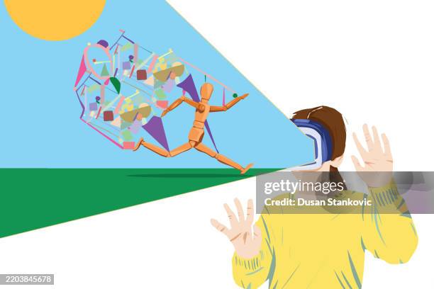 vr flower simulator - student vr headset stock illustrations