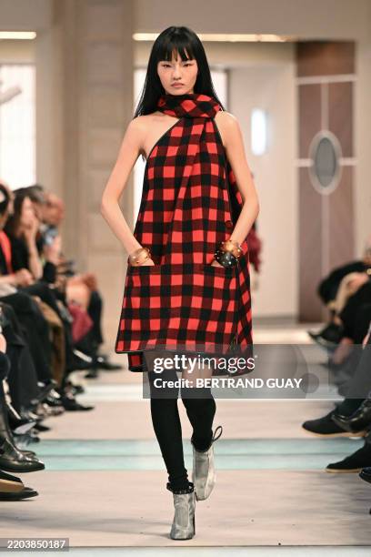 Model presents a creation by Louis Vuitton for the Womenswear Ready-to-wear Fall-Winter 2025/2026 collection as part of the Paris Fashion Week, in...