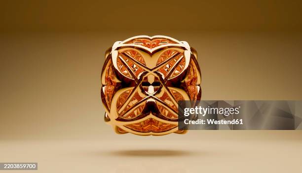 3d render of an abstract golden geometrical shape - digitalization background stock illustrations