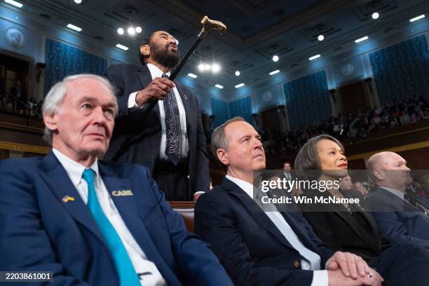 Rep. Al Green shouts out as U.S. President Donald Trump addresses a joint session of Congress at the U.S. Capitol on March 04, 2025 in Washington,...