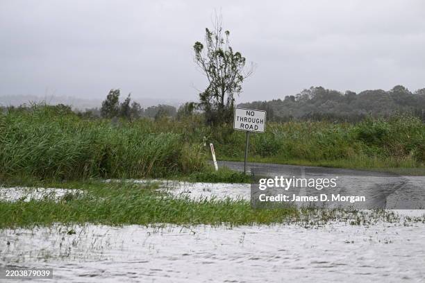 Water over roads after heavy overnight rain on March 08, 2025 in Ballina, Australia. Ex-Cyclone Alfred has now been downgraded to a tropical low but...
