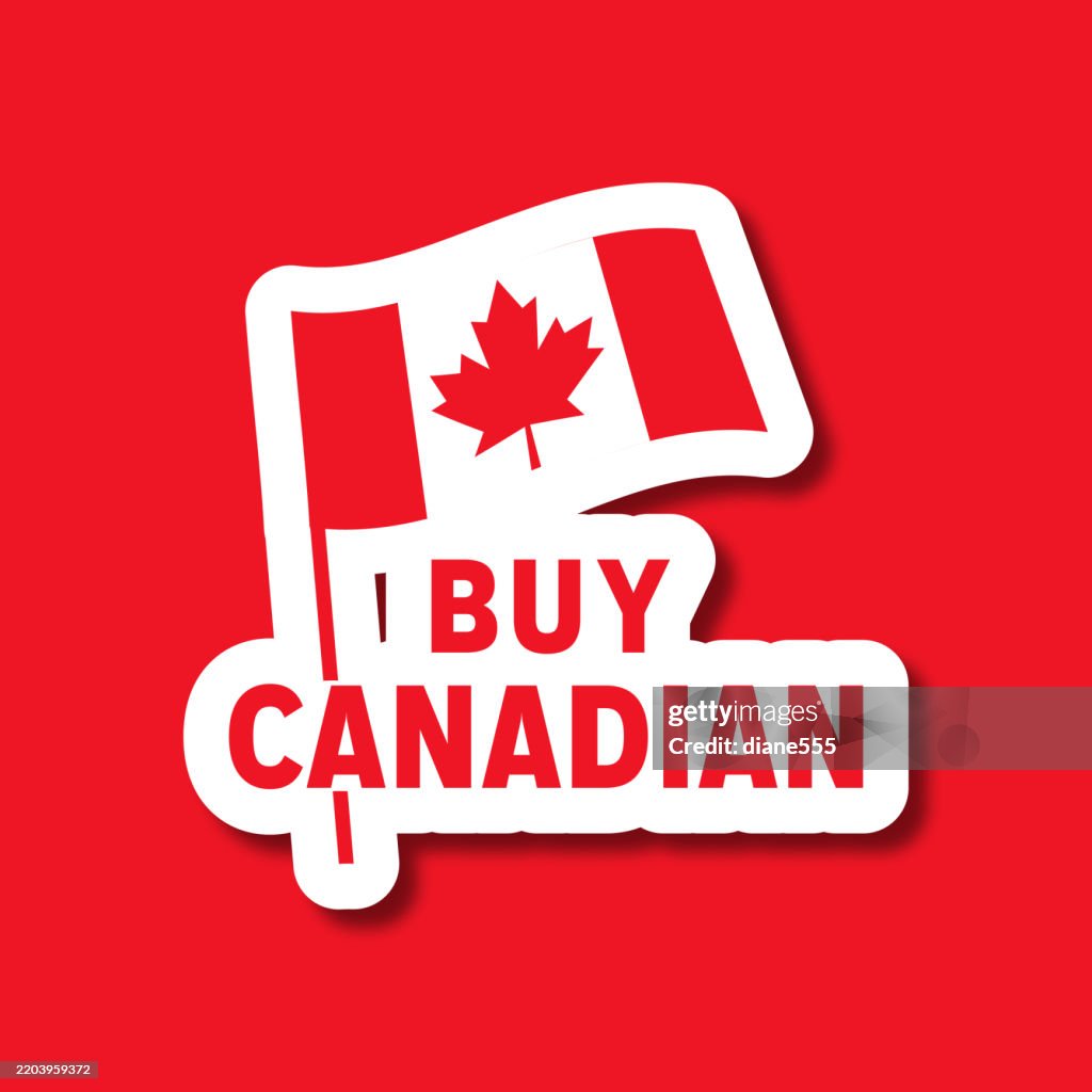 Buy Canadian Products Label Badge With Flag