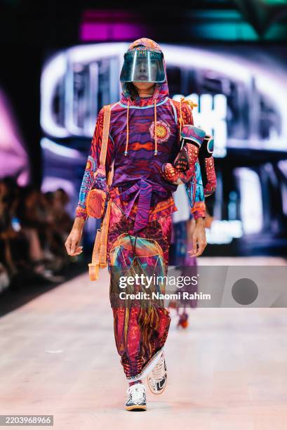 Model showcases designs by Nixi Killick on the Block Party Runway x Melbourne Every Bit Different during the Melbourne Fashion Festival 2025 at Royal...