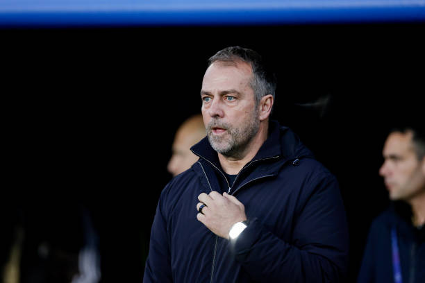 Coach Hansi Flick of FC Barcelona during the UEFA Champions League match between FC Barcelona v Benfica at the Lluis Companys Olympic Stadium on...