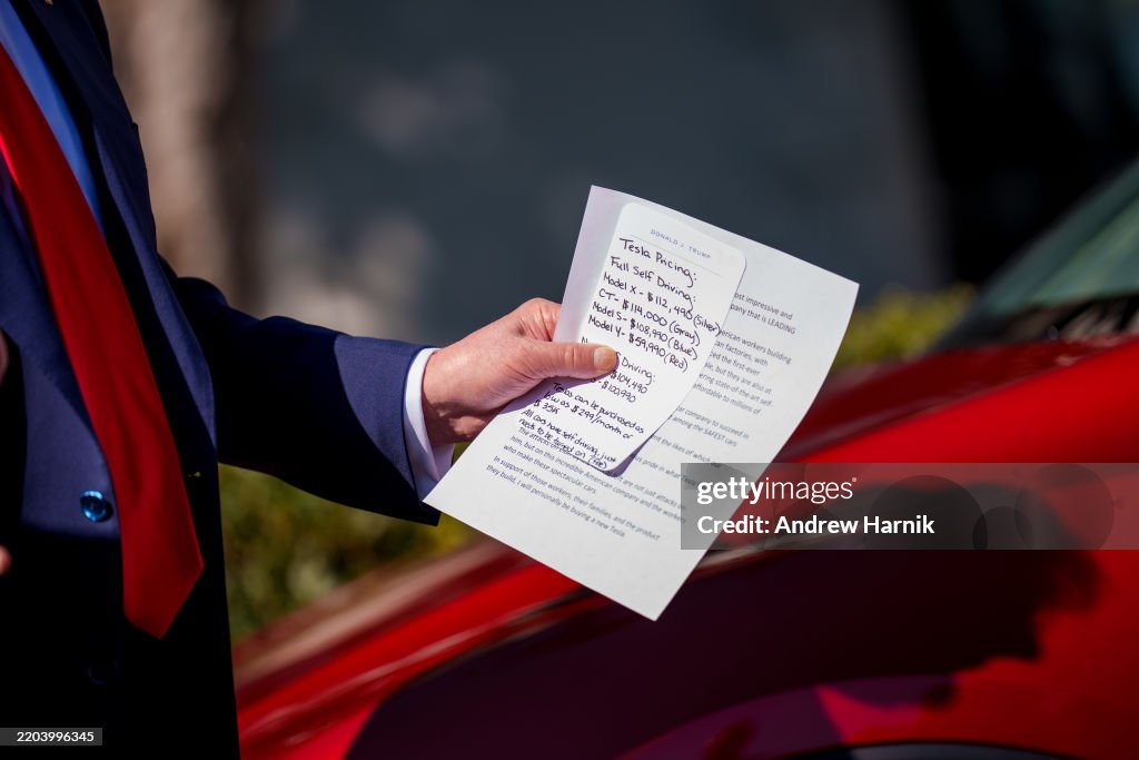 President Trump Speaks Alongside Tesla Vehicles At The White House