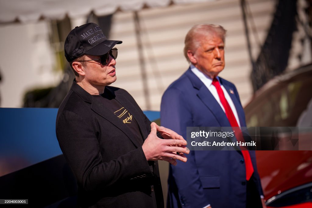 President Trump Speaks Alongside Tesla Vehicles At The White House