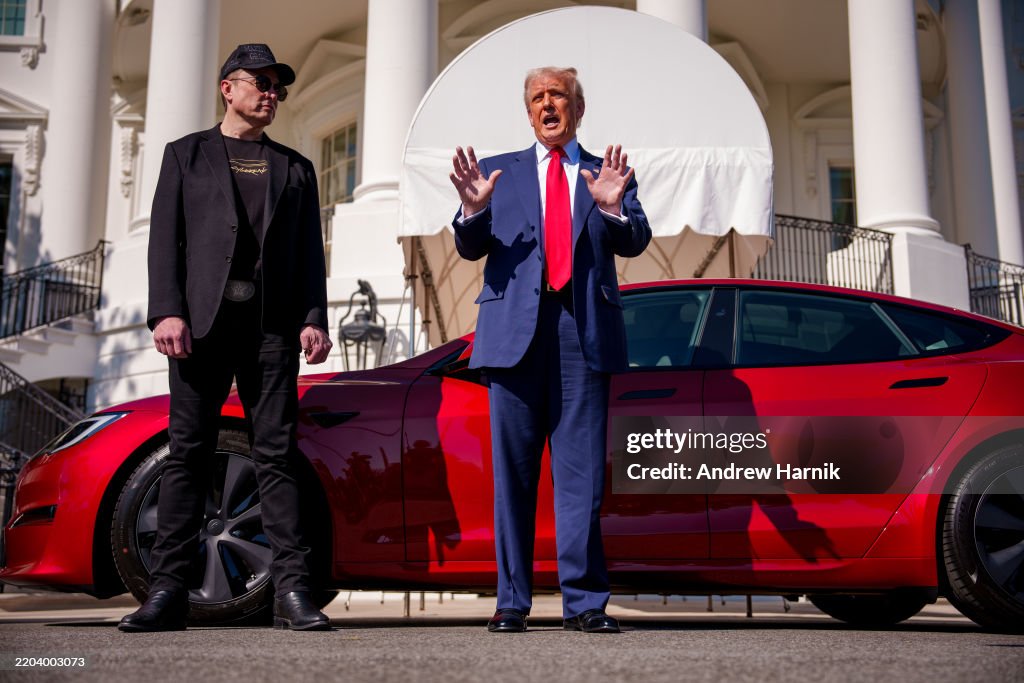 President Trump Speaks Alongside Tesla Vehicles At The White House