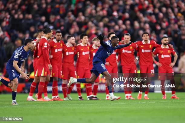 Ousmane Dembele of Paris Saint Germain celebrates as PSG win the penalty shoot out during the UEFA Champions League 2024/25 UEFA Champions League...