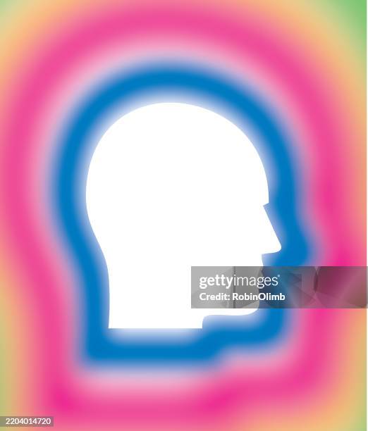 glowing male head icon - rainbow reflection stock illustrations