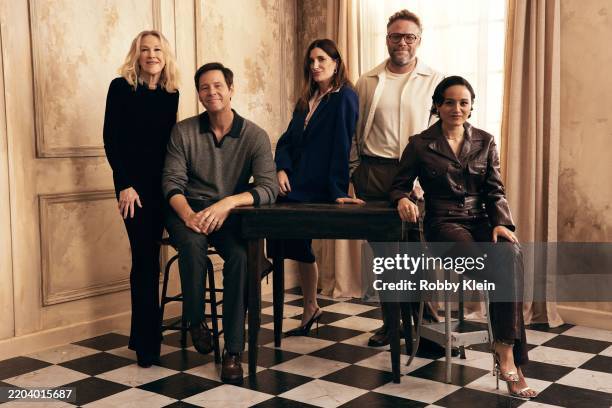 Catherine O'Hara, Ike Barinholtz, Kathryn Hahn, Seth Rogen and Chase Sui Wonders pose in the Getty Images Portrait Studio Presented by IMDb and...