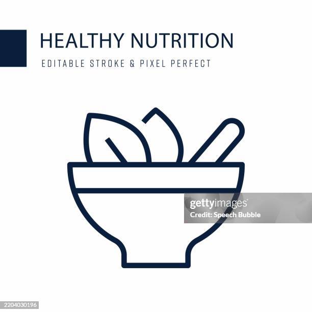 symbol der linie für gesunde ernährung. bearbeitbares strichvektorsymbol. - salatschüssel stock-grafiken, -clipart, -cartoons und -symbole