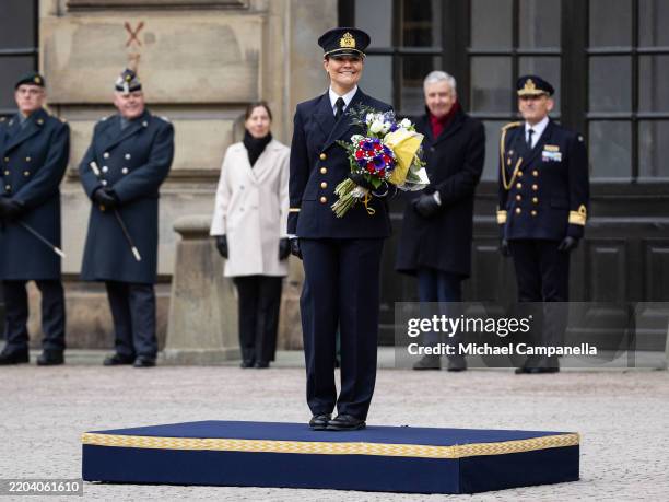 Crown Princess Victoria of Sweden attends The Crown Princess' Name Day celebrations at The Royal Palace on March 12, 2025 in Stockholm, Sweden.