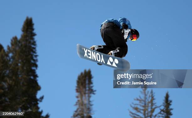 Alessandro Barbieri of the USA competes in the men's snowboard halfpipe competition on day 2 of The Snow League at Buttermilk Ski Resort on March 08,...