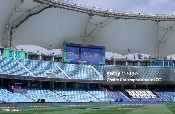 General view inside the stadium ahead of the ICC Champions Trophy 2025 final between India and New Zealand at Dubai International Stadium on March...
