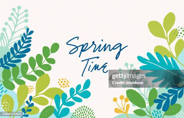 Spring Grafic Simple Spring Background With Hand Drawn Leaves High-Res Vector Graphic ...