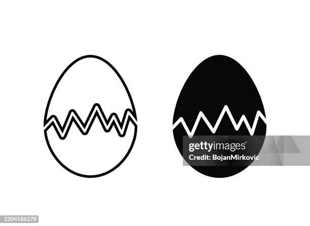 cracked egg icon, outline and solid. vector - eggs stock illustrations