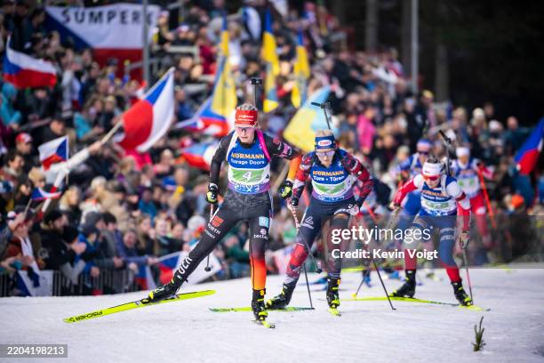 Julia Tannheimer of Germany in action during the Women 4x6km Relay at the BMW IBU World Cup Biathlon Nove Mesto na Morave on March 9, 2025 in Nove...