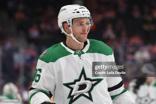 Mikko Rantanen of the Dallas Stars warms up prior to the game against the Edmonton Oilers at Rogers Place on March 8 in Edmonton, Alberta, Canada.