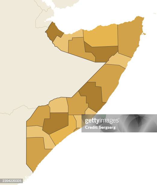 hochdetaillierte somalia vintage-karte mit regionen und landesgrenzen. vektor-illustration - horn von afrika stock-grafiken, -clipart, -cartoons und -symbole