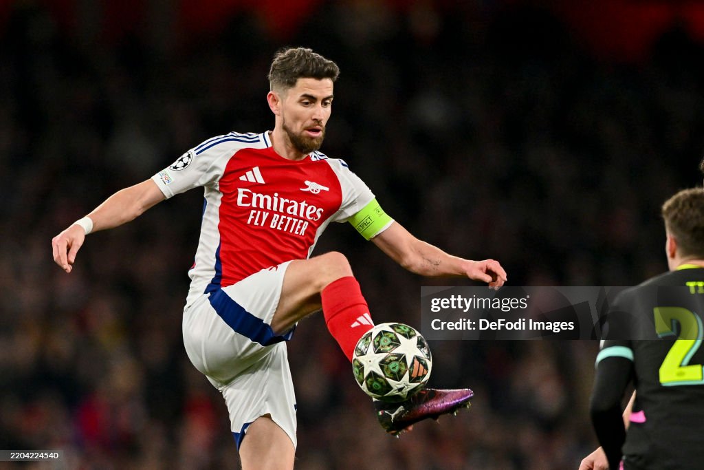 Arsenal Controls Jorginho of Arsenal controls the ball during the UEFA Champions... News ...