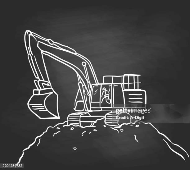 ilustraciones, imágenes clip art, dibujos animados e iconos de stock de de construcciónexcavadoraretroexcavadora grandepizarra - pala-parte-de-un-vehículo