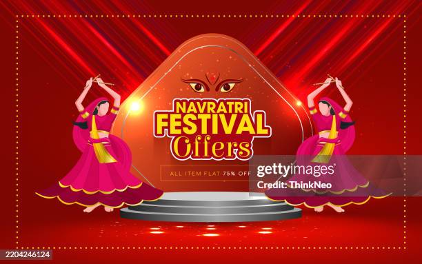 creative navratri graba mahotsav poster design - hindi language stock illustrations