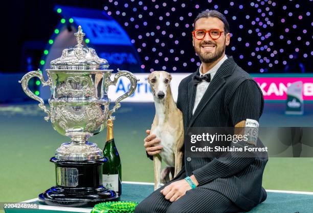 Miuccia the Whippet wins Best in Show at the Crufts final at NEC Arena on March 09, 2025 in Birmingham, England.