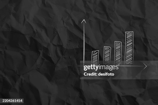Hand drawn white colored coordinate plane axes with comparative bar graphs showing increasing trend, profit, growth over empty blank dark black old crumpled crushed creased recycled textured paper horizontal vector backgrounds Hand drawn white colored coordinate plane axes with comparative bar graphs showing increasing trend, profit, growth over empty blank dark black old crumpled crushed creased recycled textured paper horizontal vector backgrounds