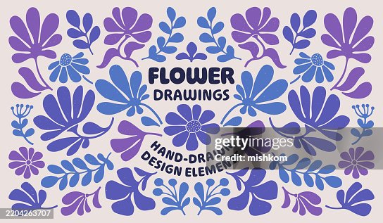 Hand Drawn Abstract Groovy Modern Flowers and Leaves Hand Drawn Abstract Groovy Modern Flowers and Leaves