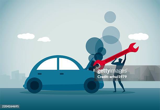 roadside assistance - stressed driver stock illustrations