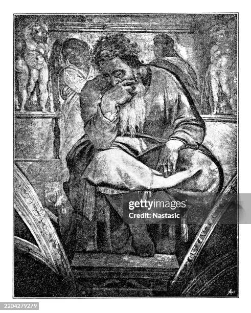 from the ceiling of the sistine chapel: the prophet jeremiah - prophet stock illustrations