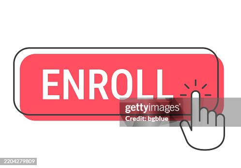 Enroll - Click button with hand cursor on white background Enroll - Click button with hand cursor on white background