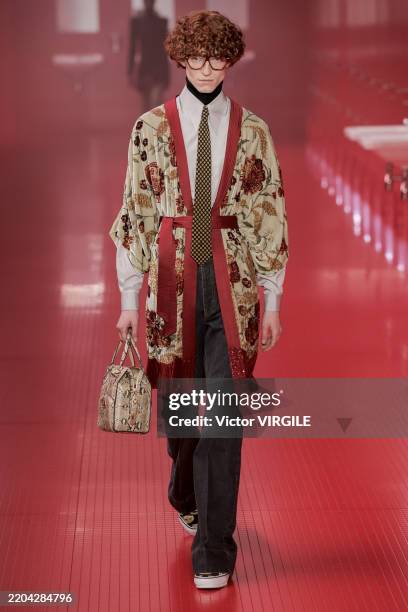 Model walks the runway during the Valentino Ready to Wear Fall/Winter 2025-2026 fashion show as part of the Paris Fashion Week on March 9, 2025 in...