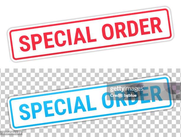 Red Order Sticker Special Order Red And Blue Labels On Blank Background High-Res Vector ...