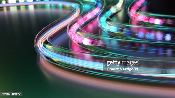physical infrastructure of the internet. visualization inside fiber optic cable. abstract 3d concept - wire stock pictures, royalty-free photos & images