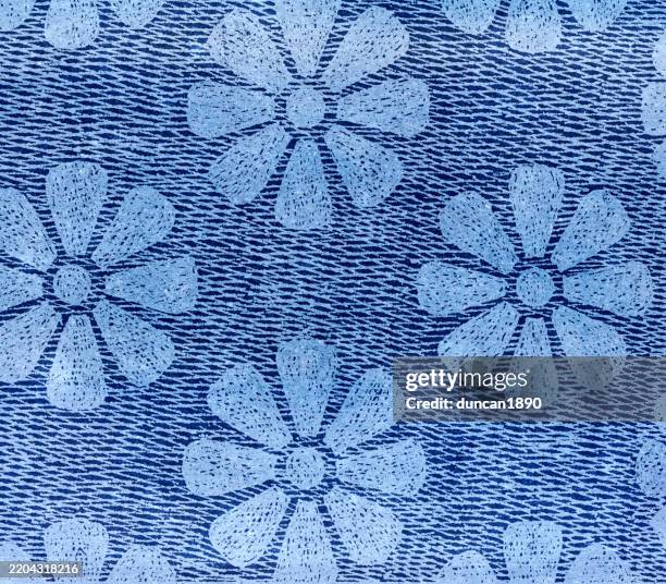 abstract floral pattern on cyanotype paper background texture, decorative arts - flower seamless pattern stock illustrations